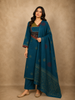 Deep Teal Blue Mirror Embroidered Design Cotton Salwar Suit with Dupatta