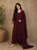 Burgundy Floral Thread Embroidered Design Cotton Salwar Suit with Dupatta