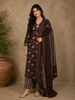 Coffee Brown Floral Printed Design Cotton Salwar Suit with Dupatta