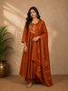 Brown Floral Embroidered Cotton Salwar Suit