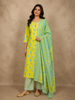 Bright Lime Yellow Floral Butta Printed Design Cotton Straight Cut Salwar Suit with Dupatta