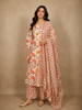 Soft Peach Floral Printed Design Cotton Straight Cut Salwar Suit with Dupatta