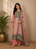 Peach Straight Cut Salwar Suit for Women Adorned with Beads and Prints along with Dupatta