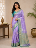 Lavender Pure Kanchipuram Bridal Silk Saree with Peacock Motif on the body and Contrast Zari Border