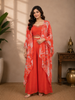 Orange Floral Design Synthetic Palazzo Suit