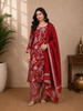 Red Straight Cut Salwar Suit Adorned with Mirror and Floral Design with Dupatta