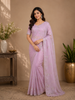 Light Pink Floral Motif Sequin Designed Organza Designer Saree