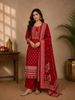 Red Printed Cotton Salwar Suit with Dupatta