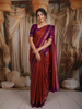 Rust Orange Checked Zari Woven Silk Saree with Contrast Purple Border