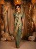 Sage Green Floral Zari Woven Design Banarasi Silk Saree with Designer Border