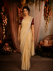 Champagne Gold Zig Zag Design Satin Saree with Scalloped Border
