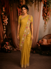 Elegant Mustard Yellow Embroidered Design Tissue Saree with Scalloped Border