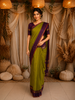 Parrot Green Woven Design Pure Kanchipuram Silk Saree with Contrast Zari Border