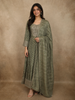 Muted Sage Green Butta Zari Woven Design Tissue SIlk Palazzo Suit with Dupatta
