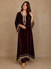 Deep Wine Mirror Embroidered Design Kaftan-style Organza Salwar Suit