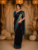 Royal Deep Purple Butta Zari Woven Design Pure Kanchipuram Silk Saree with Contrast Border