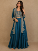 Teal Blue Floral Zari and Beads Embroidered Design Georgette Palazzo Salwar Suit with Coat