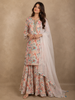 Soft Ivory Cream Floral Printed Design Cotton Palazzo Suit with Dupatta