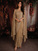 Champagne Gold Floral Vine Zari and Mirror Embroidered Design Georgette Fancy Saree with Designer Scarf