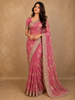 Dusty Rose Pink Floral Zari Embroidered Design Tissue Organza Festive Saree with Designer Border