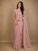 Pastel Blush Pink Floral Sequins and Beads Embroidered Design Net Designer Saree with Designer Border