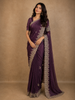 Deep Purple Floral Sequins and Zardozi Embroidered Design Satin Designer Saree with Scalloped Border