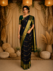 Royal Navy Blue Floral Zari Woven Design Pure Kanchipuram Silk Saree with Contrast Border