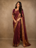 Deep Wine Floral Zari Woven Design Pure Kanchipuram Silk Saree with Zari Border