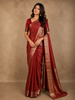 Rusty Vermillion Red Checked and Paisley Zari Woven Design Pure Kanchipuram Silk Saree with Zari Border