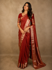 Classic Vermillion Red Floral Zari Woven Design Pure Kanchipuram Silk Saree with Zari Border