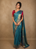 Teal Blue Floral Zari Woven Design Pure Kanchipuram Silk Saree with Zari Border