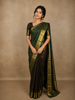 Bottle Green Mini Checked and Butta Zari Woven Design Pure Kanchipuram Silk Saree with Zari Border