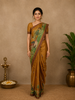 Mustard Yellow Woodland Deer Tapestry Woven Tussar Silk Saree