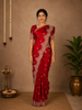 Red Floral Designed Satin Saree