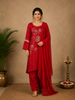 Red Floral Sequins Design Synthetic Salwar Suit