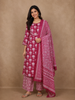 Rani Pink Floral Printed Design Cotton Straight Cut Salwar