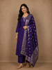 Purple Embroidered Cotton Salwar Suit with Banarasi Dupatta