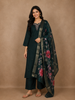 Bottle Green Embroidered Cotton Salwar Suit with Floral Dupatta
