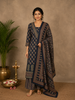 Navy Blue Floral Printed Cotton Salwar Suit