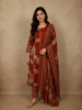 Rust Maroon Leaf Printed Design Cotton Salwar Suit with Dupatta