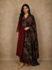 Deep Brick Red Abstract Printed Design Cotton Salwar Suit with Dupatta