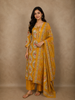 Warm Mustard Yellow Floral Printed Design Cotton Salwar Suit with Dupatta