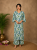 Mint Green Leaf Printed Satin Salwar Suit
