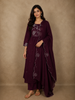 Deep Wine Maroon Floral Thread Embroidered Design Cotton Anarkali Salwar Suit with Dupatta