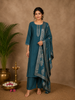 Teal Green Solid Design Cotton Straight Cut Salwar Suit