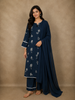 Midnight Navy Blue Thread Embroidered Design Cotton Salwar Suit with Dupatta