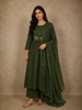 Deep Olive Green Floral Thread Embroidered Design Cotton Anarkali Salwar Suit