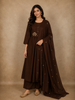 Deep Coco Brown Floral Thread Embroidered Design Cotton Anarkali Salwar Suit