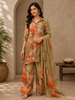 Olive Green Co-Ord Salwar Suit Adorned with Mirror and Floral Design with Pant
