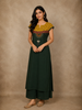 Bottle Green Floral Thread Embroidered Design Cotton Palazzo Suit